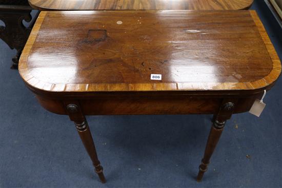 A Regency mahogany D shaped card table, W.86cm
